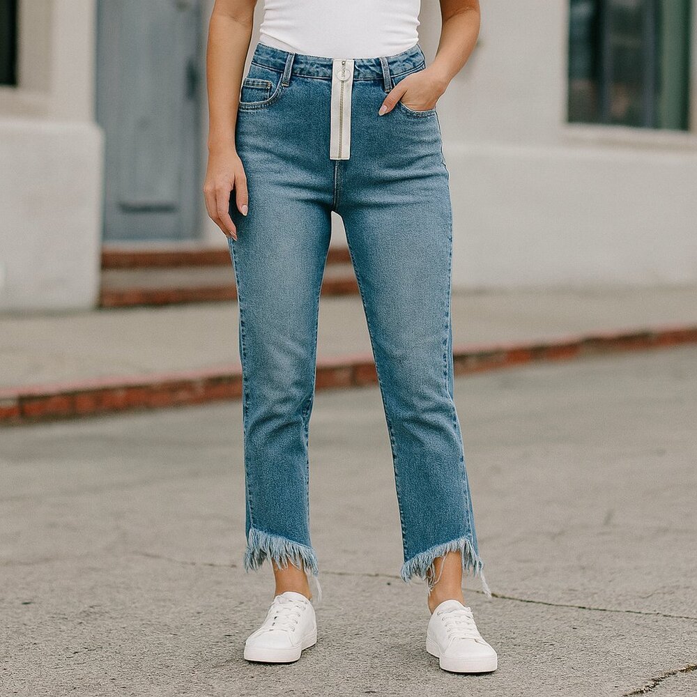 Zara Trafaluc Exposed Zip Raw Hem Denim Jeans Size 6